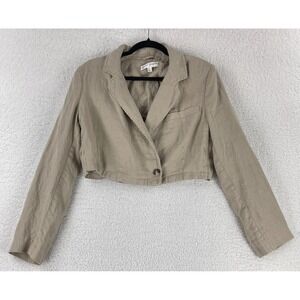 Free People Slice of Action Jacket Womens Size 6 Beige Cropped 100% Linen Woven
